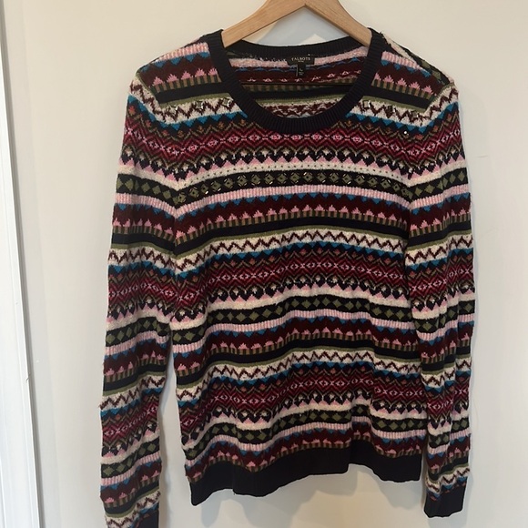 Talbots Jeweled Beaded Fair Isle Nordic Stripe Sweater LP - Picture 2 of 7